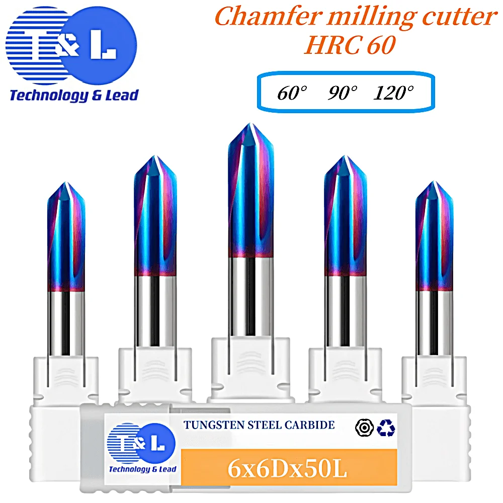 T&L Chamfer Milling Cutter 60 90 120 Degree Carbide Chamfering Mill Deburring Edges V Grove Router Bit 2/3Flutes CNC End Mill