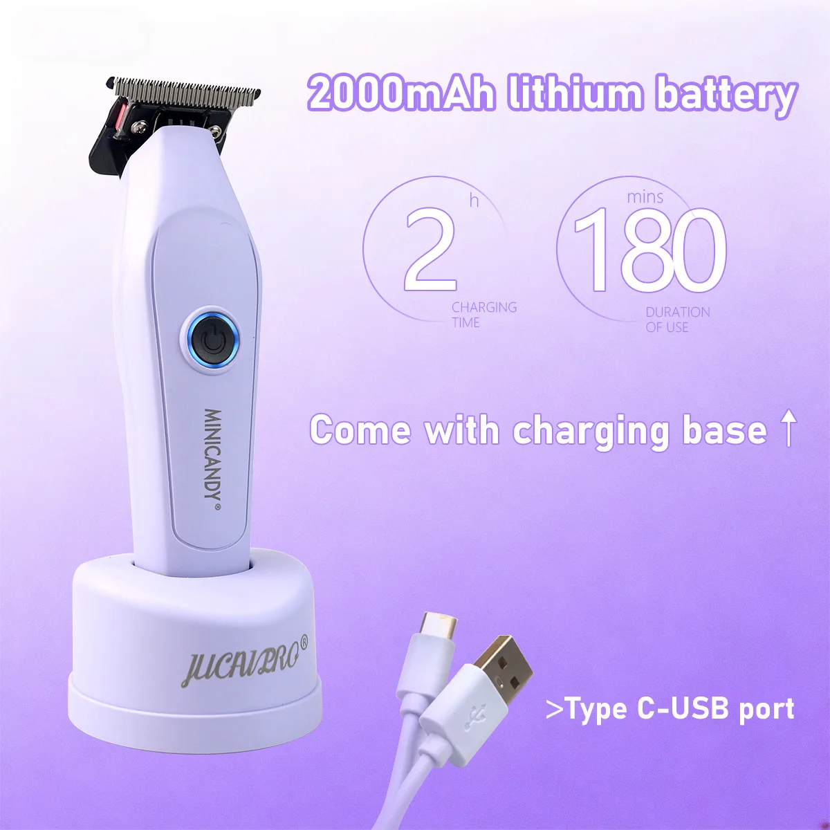 

JUCAI MINICANDY JC08 Мужская машинка для стрижки волос DLC Blade с нулевым зазором, бесщеточный двигатель с базовым зарядным устройством, триммер для волос, финишная машина