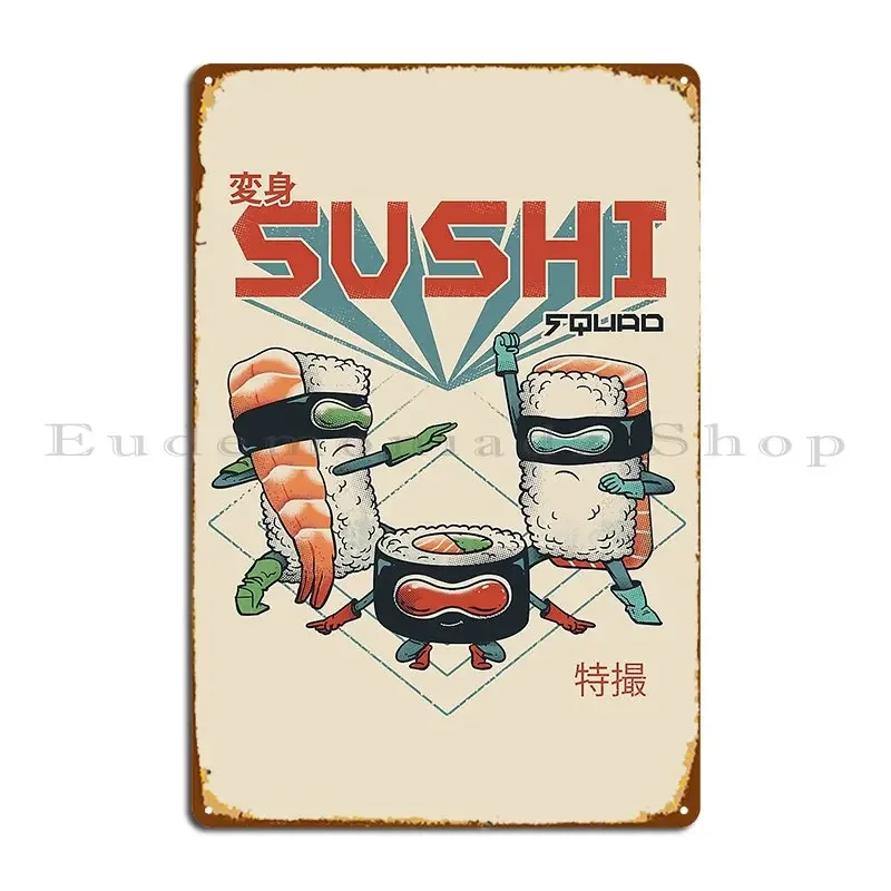 السوشي قارب القرش هجوم علامات معدنية مطبوعة جدار ديكور المطبخ جدارية حانة مضحك السوشي تين تسجيل ملصق