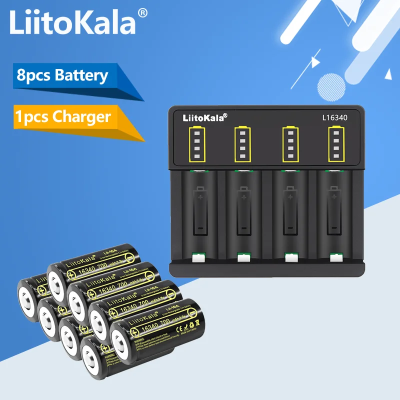 8pcs Battery & Charger 700mAh CR123A 3.7V Lithium 16340 Rechargeable Battery For Arlo HD Camera And Reolink Argus by LiitoKala