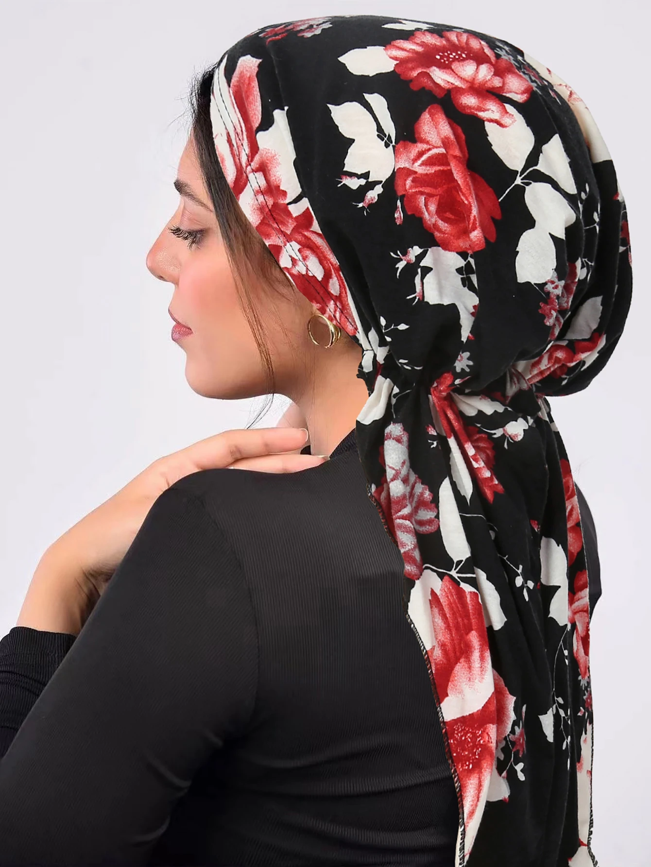 Ramadan Muslim Hijab Caps Wrap Head Soft Elastic Long Tail Turban Bonnet Fashion Print Headdress Wearable