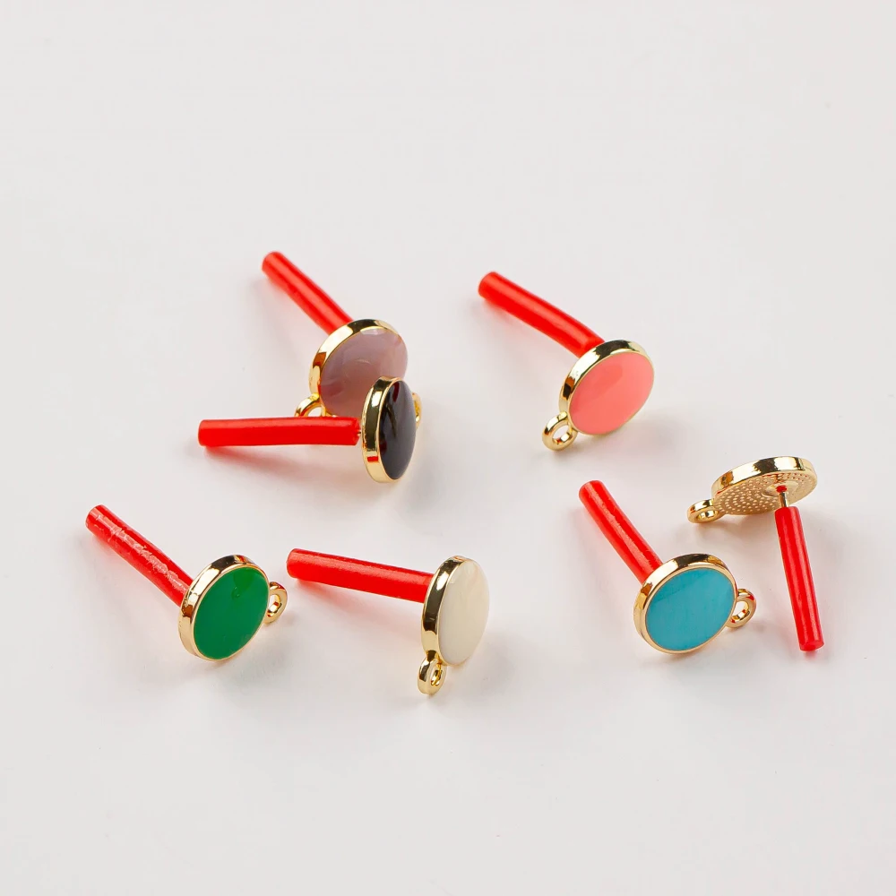 Enamel Alloy Round Stud Earring Components Eardrop Simple Color Style for Women DIY Jewelry Accessories Handmade Materials 10pcs