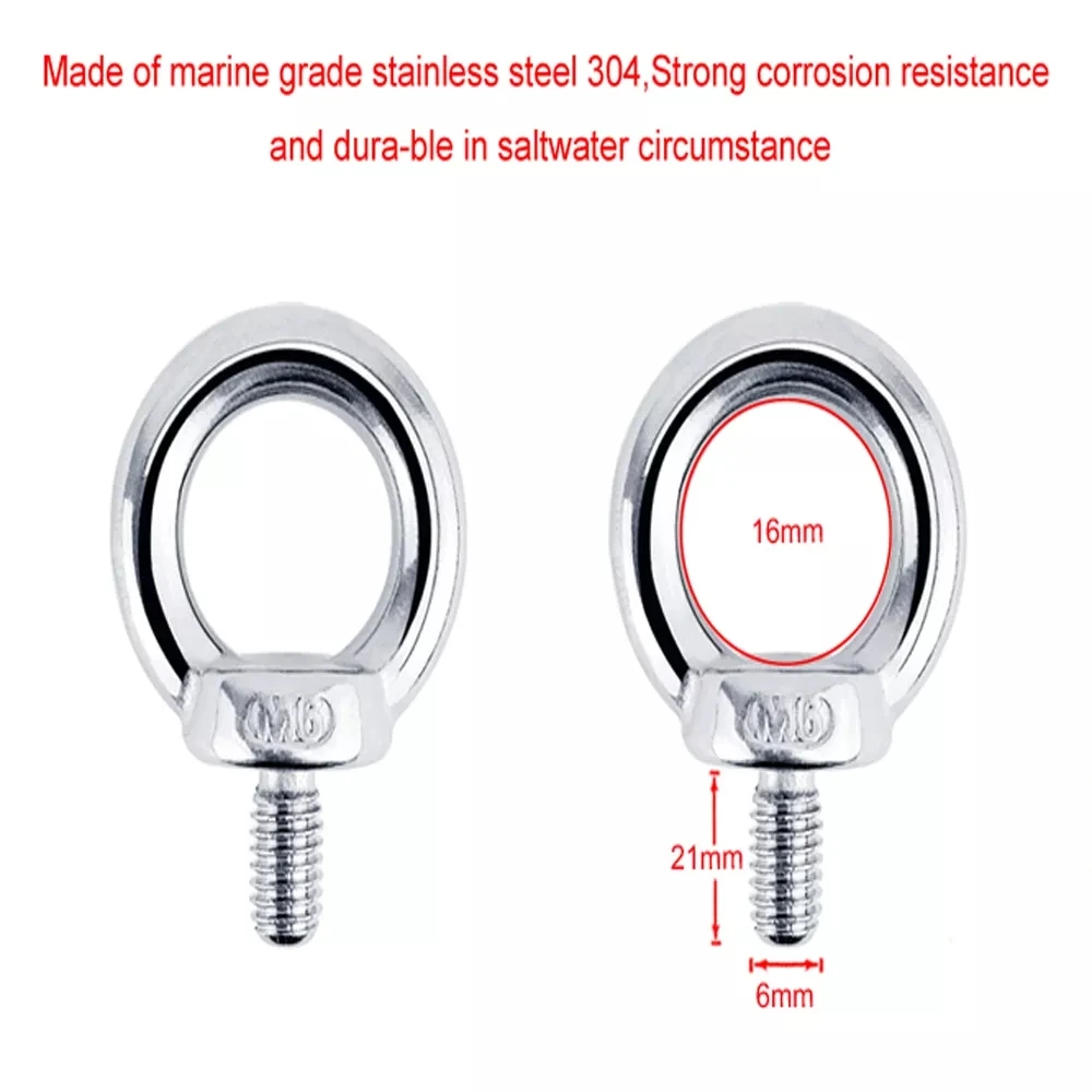 5PCS DIN580 M6 Eye Bolt 304 Stainless Steel Marine Lifting Eye Screws Ring Loop Hole For Cable Rope Eyebolt Boat Acceories