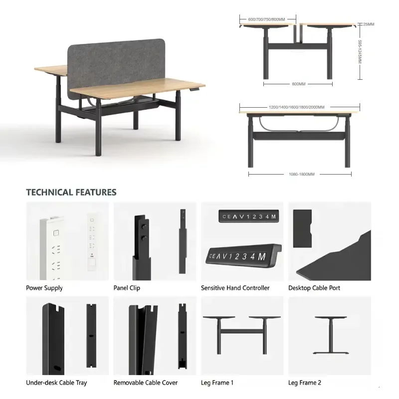 Space Saving Privacy Panel Integrated Cabling Electric Height Adjustable Sit Stand Workstation Desk for Project Offices