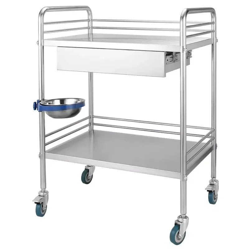 Stainless Steel Medical Trolley Hospital Medicine Cart Mobile Treatment Table Surgical Instrument Stand Nursing Utility Shelf