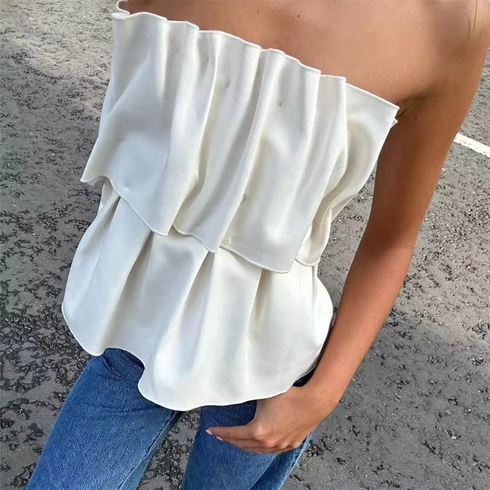 

Новый летний женский модный темпераментный облегающий универсальный трехмерный плиссированный топ без бретелек