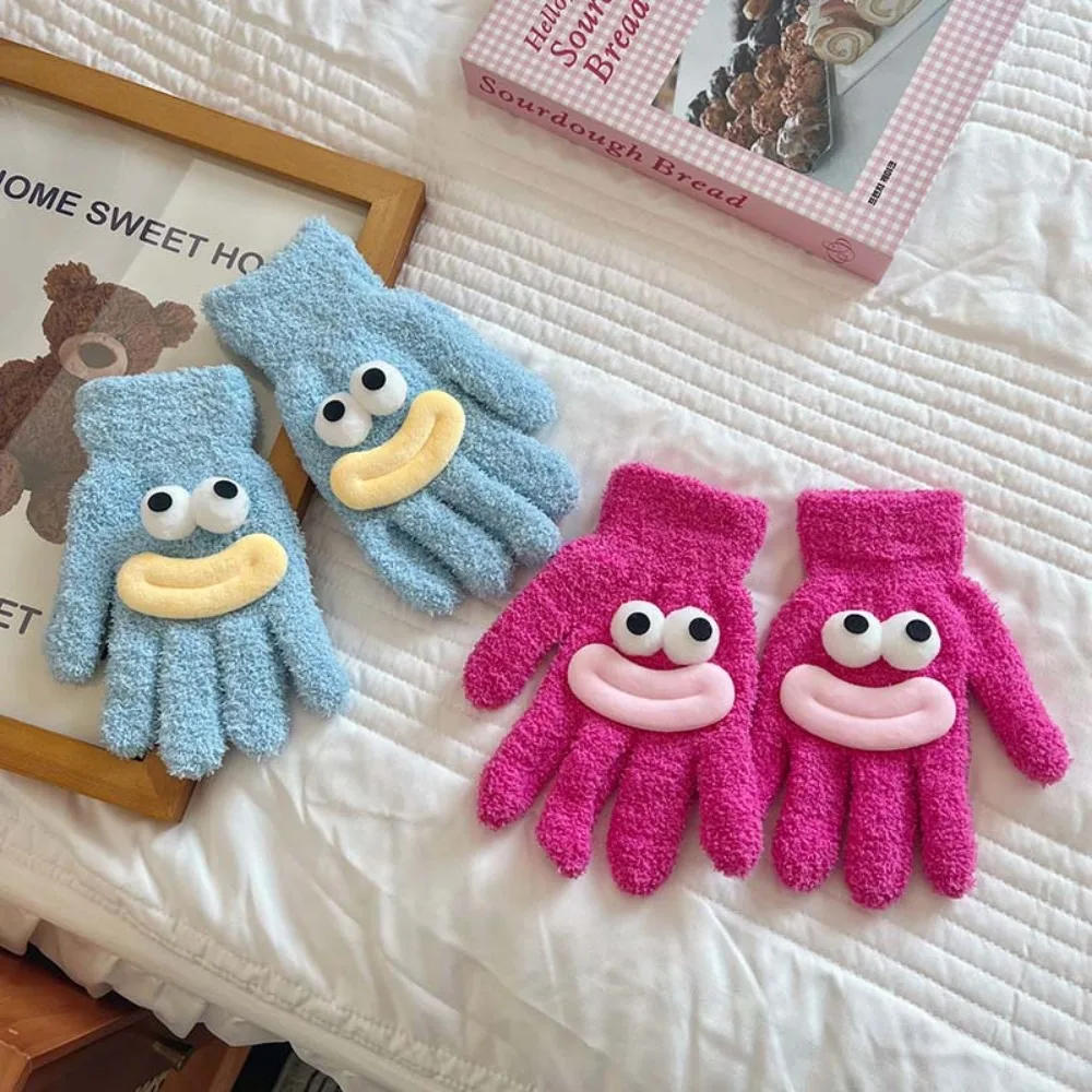 Fashion Cartoon Finger Gloves Cute Candy Color Big Mouth Gloves Warm Cold-proof Five-finger Gloves Winter