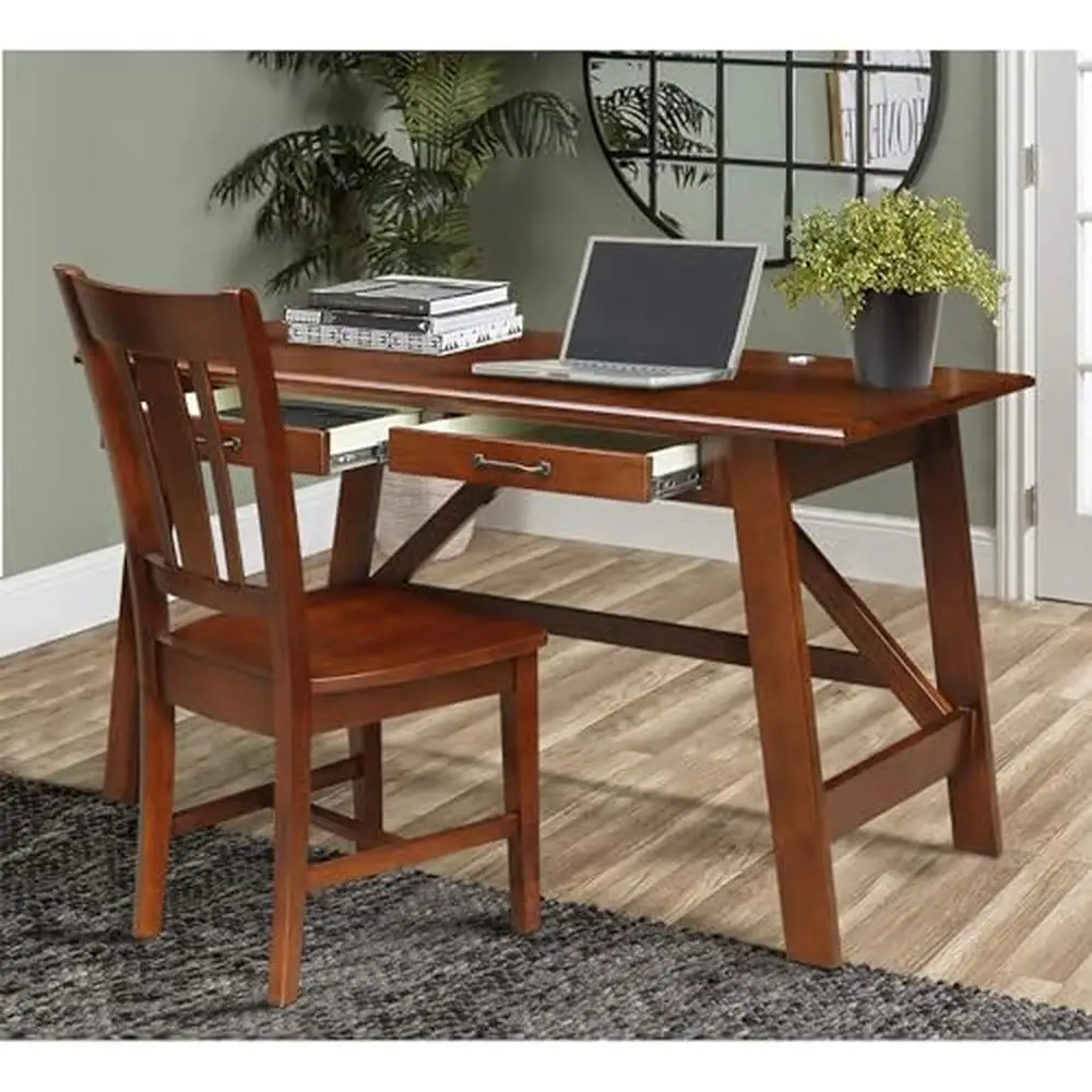 Set kursi meja kayu keras padat, 2 laci Port USB belum selesai 54 "x26" x30