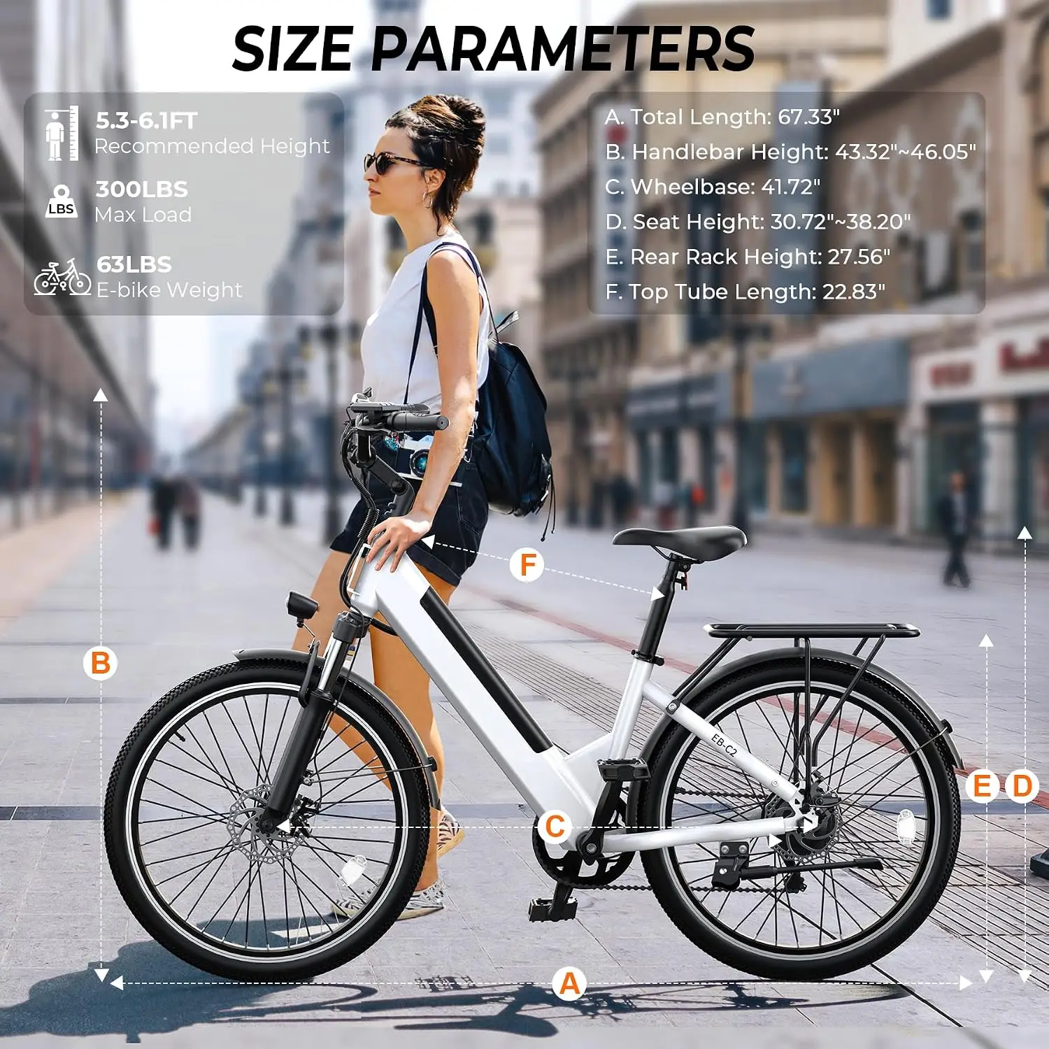 26" Step-Thru Adult Electric Bike 1000W Peak Motor 20MPH 50 Miles 48V Commuter Ebike, Customized