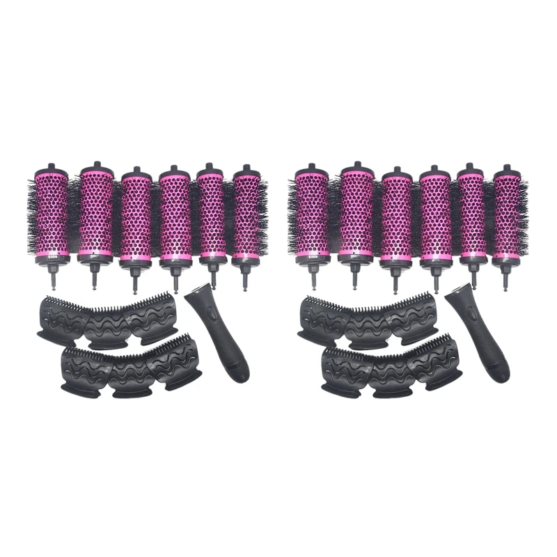 

12Pcs/Set 3 Sizes Detachable Handle Hair Roller Brush With Positioning Clips Ceramic Barrel Curler Comb Hairdresser