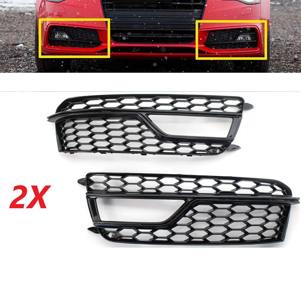 Left Car Front Bumper Mesh Fog Light Cover Honeycomb Grill Grille Cover for Audi S5 A5 S-Lines 2013-2016