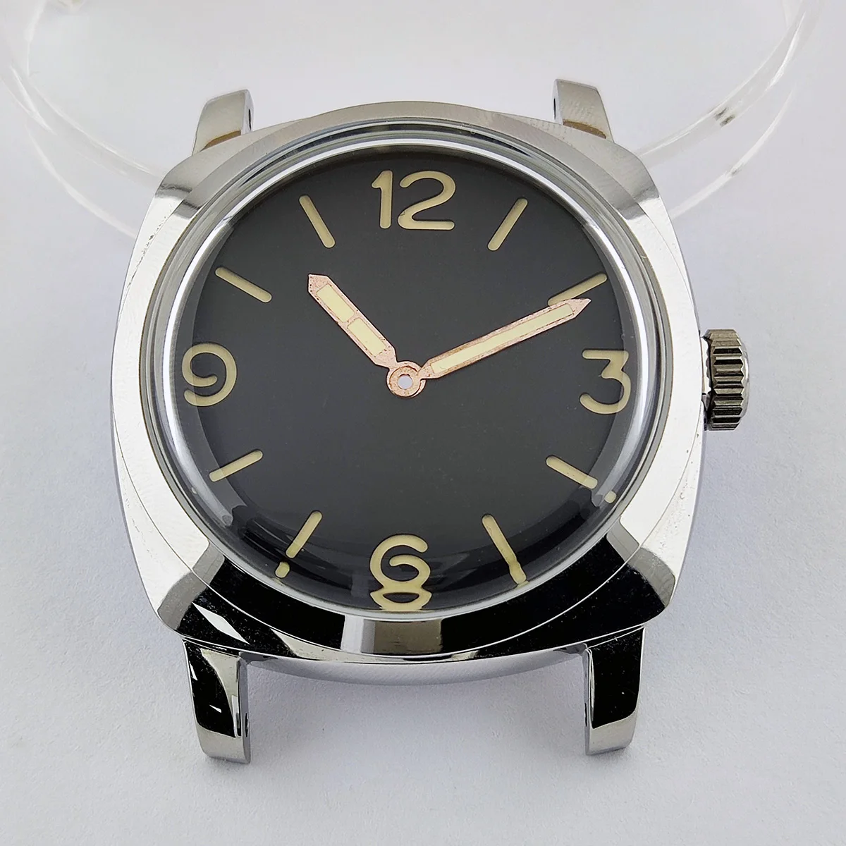 ETA6497 Movement Case Stainless Steel Case Men manual Mechanical Watch Black Dial Watch Replacement Parts no logo dial