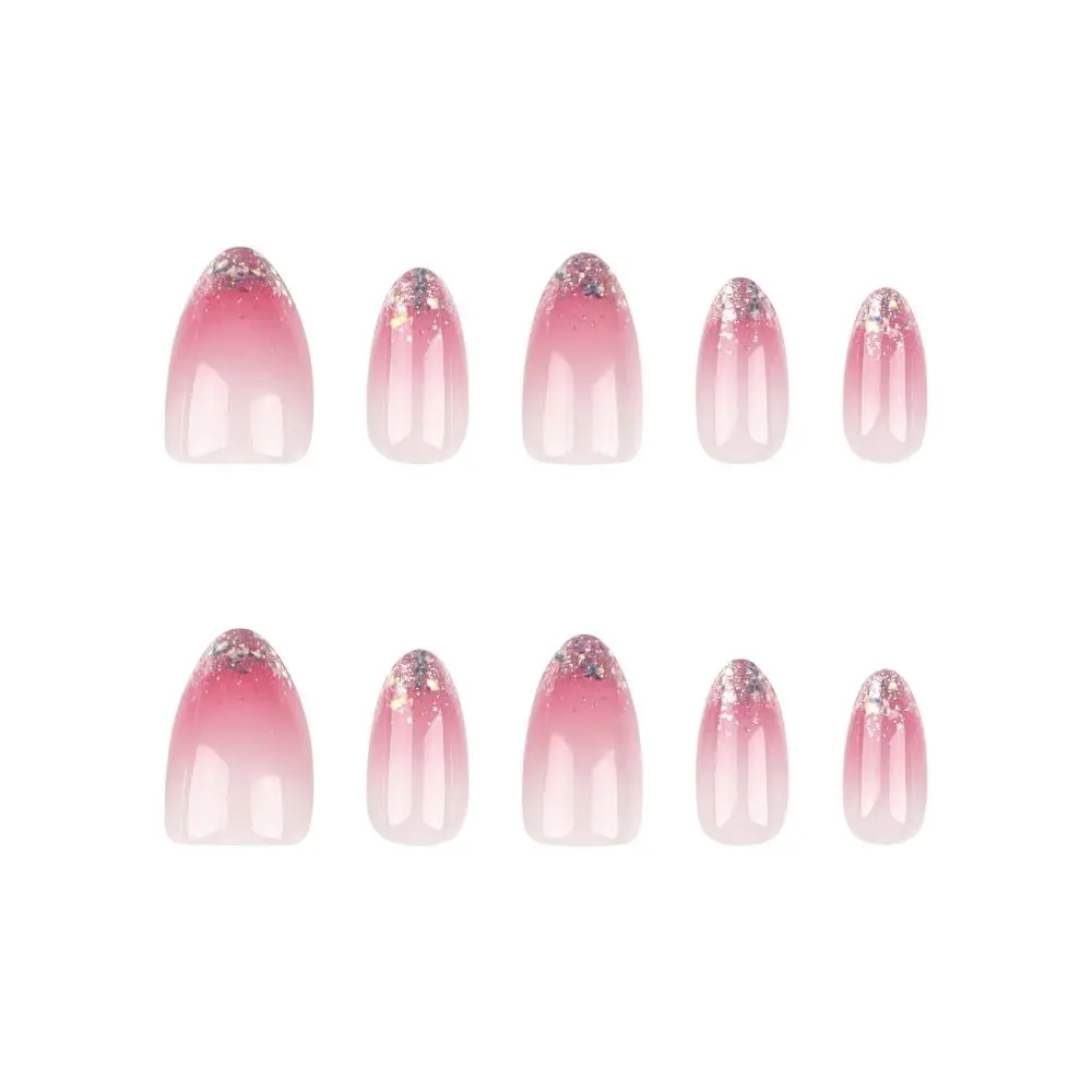 

Manicure Long Almond False Nails Bow Tie Pearl Summer Fake Nials French Glitter Gradient Nail Tips DIY