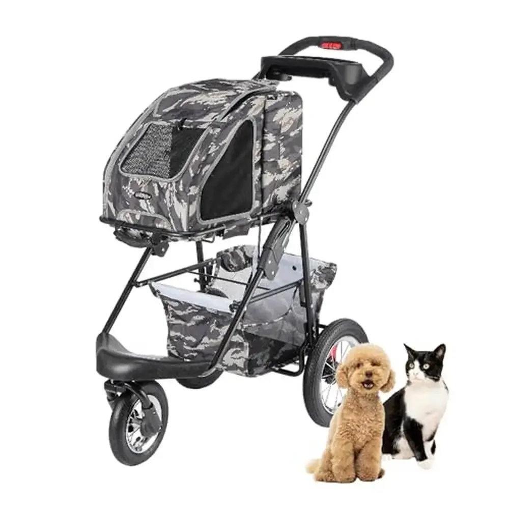 

5-in-1 Pet Travel System with Carrier & Stroller Shock Absorption Bike Tires Pet-Friendly Design Supports up to 25 lbs Easy to