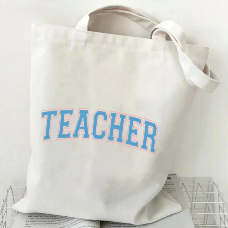 

Teacher Life Graphics Women Canvas Shoulder Bag Leopard Print Letters Shopping Bag Teacher Best Gift Female Reusable Handbags