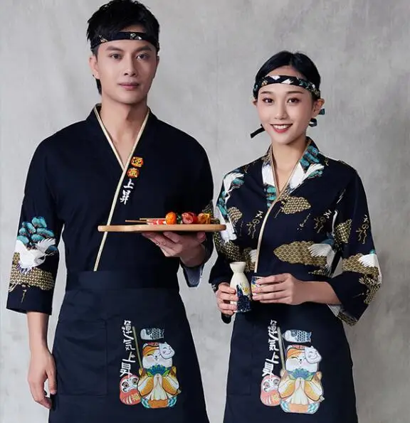 Japanische Küche Kimono Koch Shirt Frühling Männer Frauen Sushi Tops Overalls Restaurant Arbeit