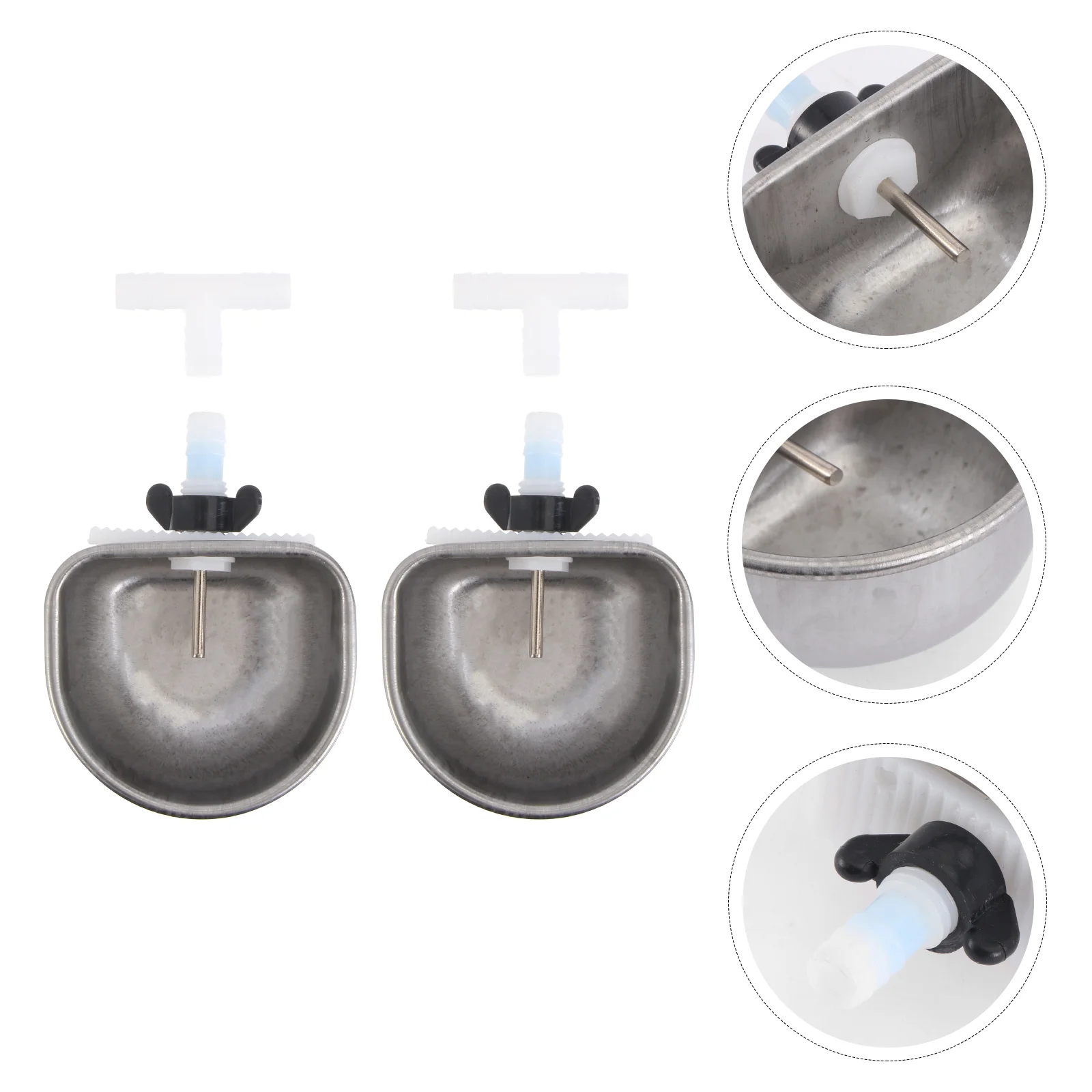 2 Sets Rabbit Water Fountain Bowls Feeder Pet Cage Accessories Drinker Feeders Stainless Waterer