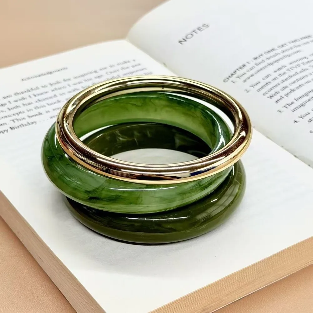 3Pcs/Set Multi-color Resin Alloy Bangles Set Smudged Marble Pattern Round Bracelet Multicolor Stackable Cuff Bracelet Set Gifts