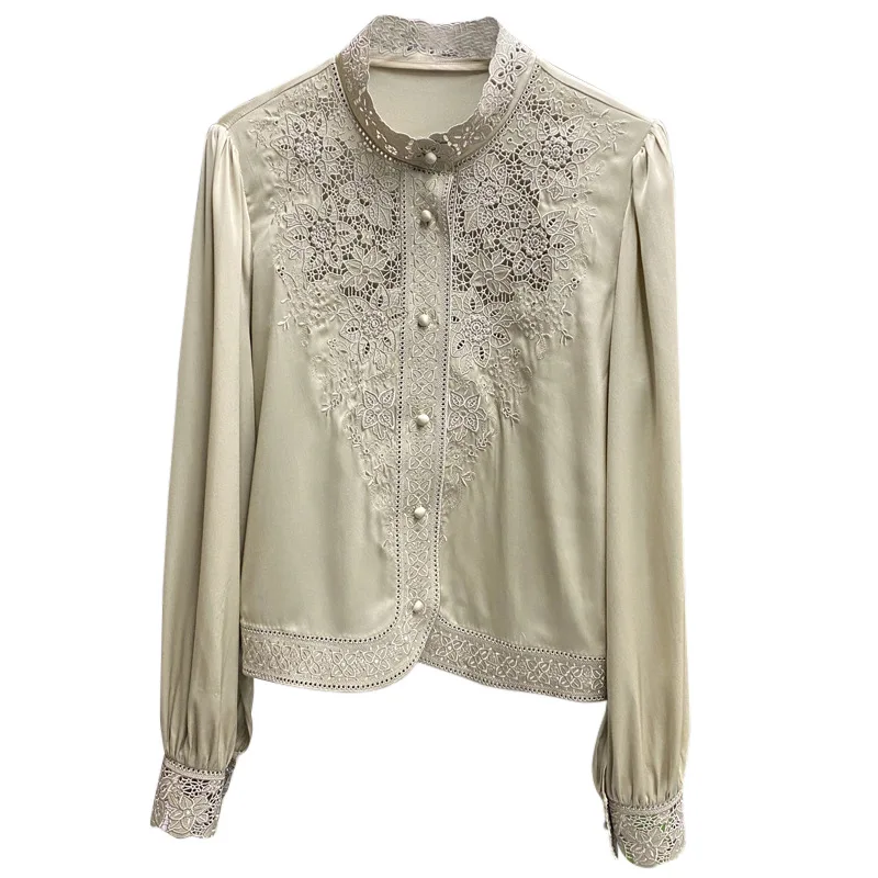 Women\'s Long Sleeve Shirt, Imitation Silk Shirt, Shirts & Blouses Embroidery Shirt, Fashion Summer Blouse, Spring Summer