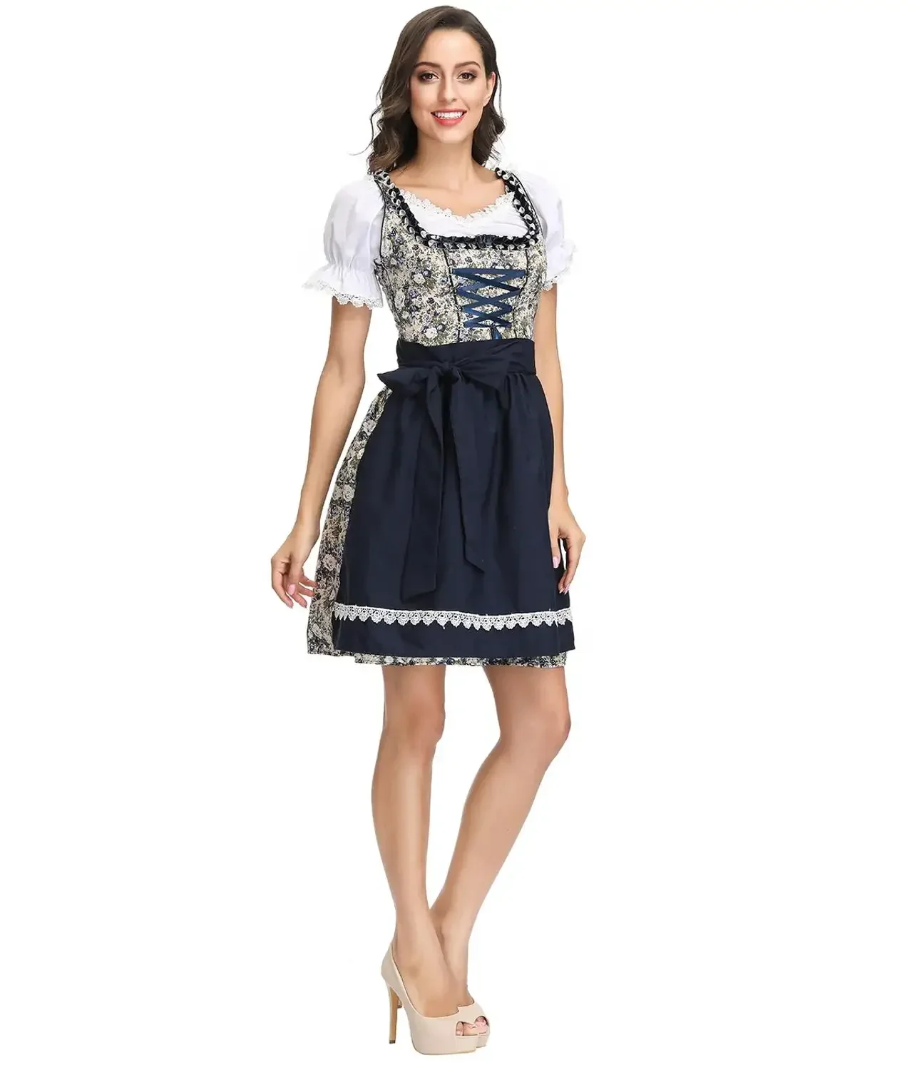 German Ladies Beer Maid Bavarian Oktoberfest Dress with Apron Costumes Party Halloween Fancy Party Dress