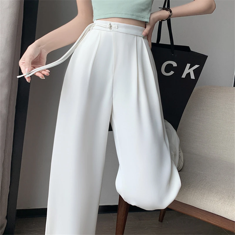 

Seoulish High Waist White Suit Wide Leg Women‘s Full Pants Spring Summer Female Elegant Minimalism Straight Loose Trousers 2024