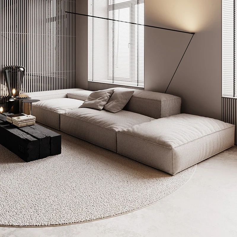 

Cotton and linen sofa, simple living room, modern small unit, tofu block sofa, designer, two person down straight row sofa