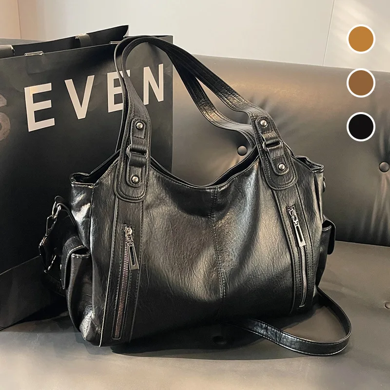 

Vintage Women's Bag Multiple Pockets Secure Storage Soft Leather Tote Shoulder Bag For Women Commuting Bga