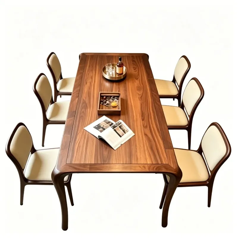 Solid Wood Dining Table North American Black Walnut Modern Minimalist Large Rectangular Kitchen Island Farmhouse High End