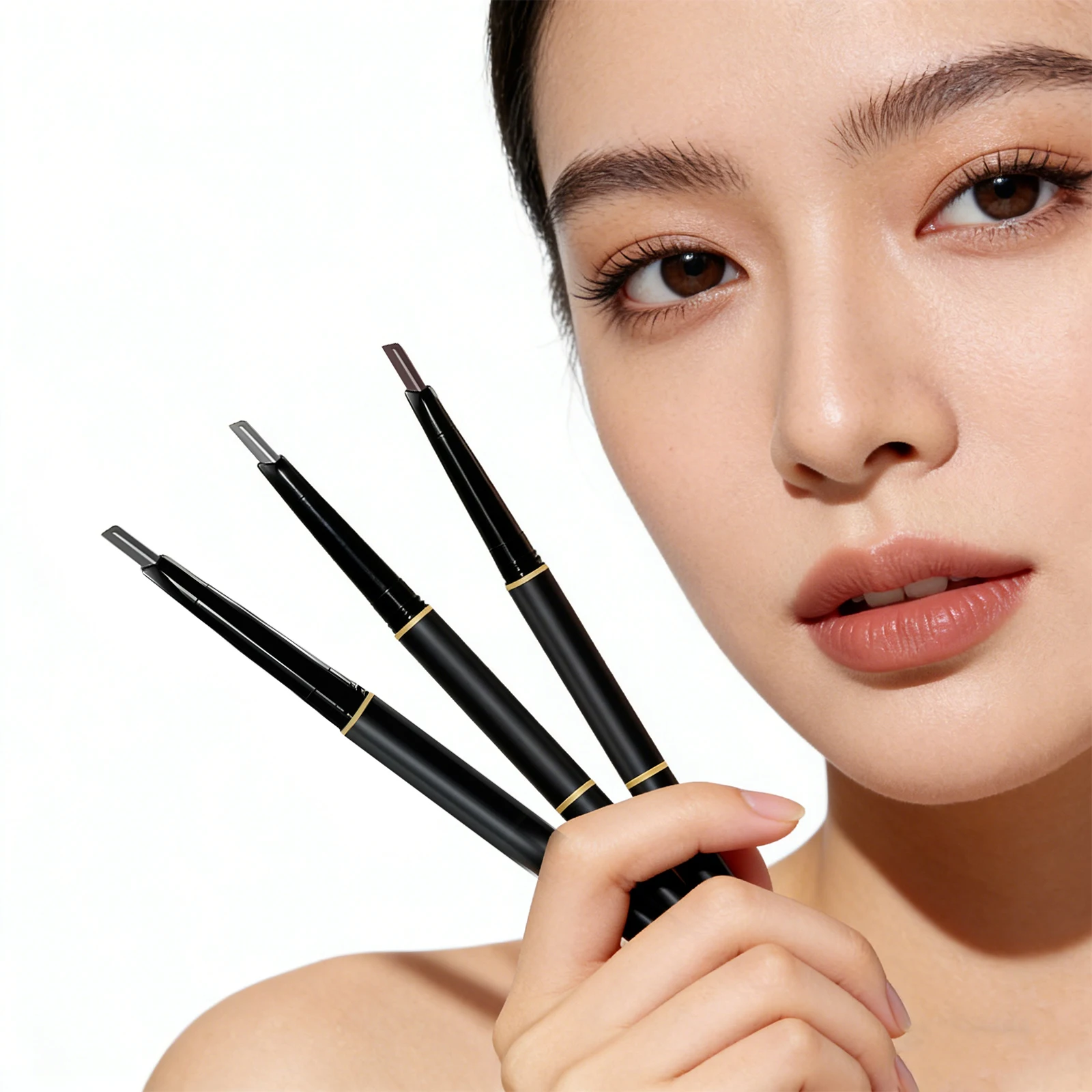 Lápiz de cejas 2 en 1, lápiz de cejas de doble cabeza de larga duración, 3 colores, maquillaje antimanchas resistente al agua para cosméticos de mujer