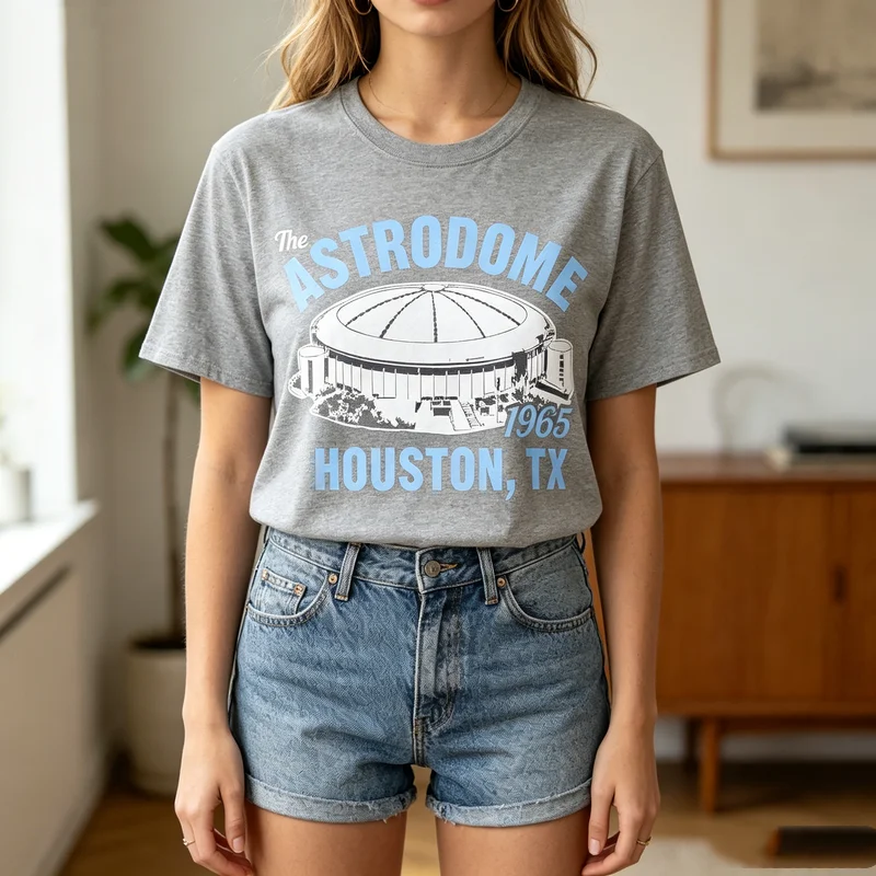 Vintage Houston Sports Tee Astrodome Stadium Print Men Women Cotton Short Sleeve Trendy Texas Baseball Fans