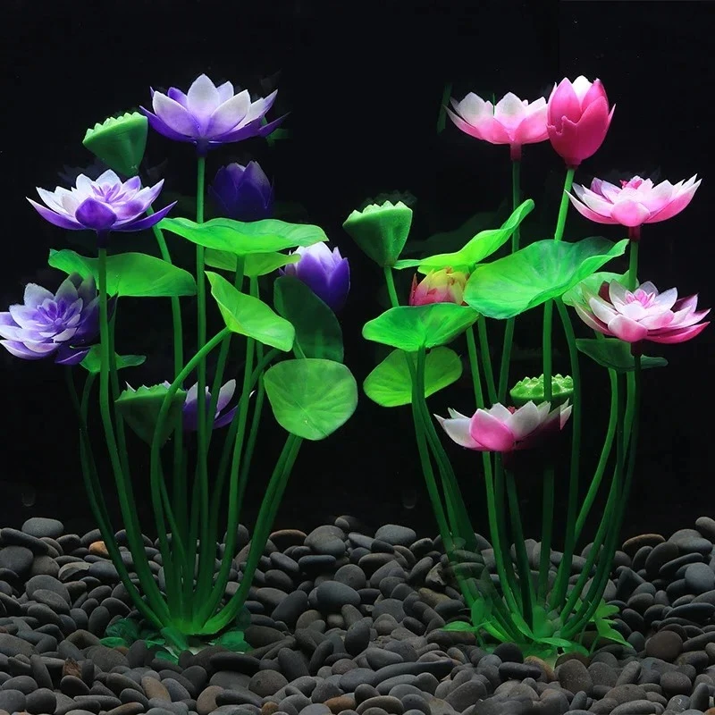 Aquarium Artificial Lotus Plants Simulated Water Grass Fish Tank Decoration Landscape Ornament Water Grass Lotus Flower Ornament