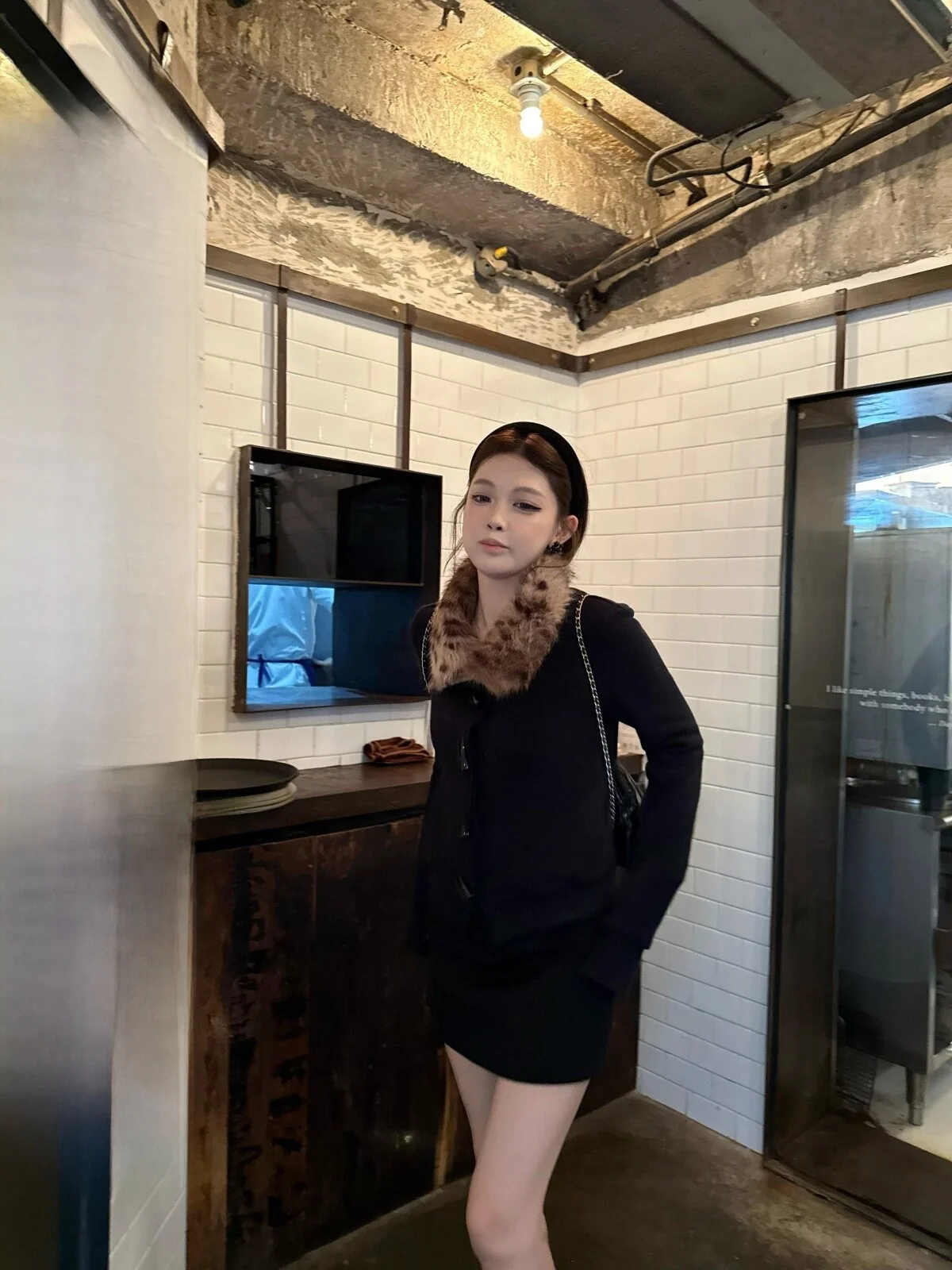 

ato Hero Detachable Fur Collar Knitted Jaet Women's Button up ort Outerwear Cotton Polyester Abstract Pattern