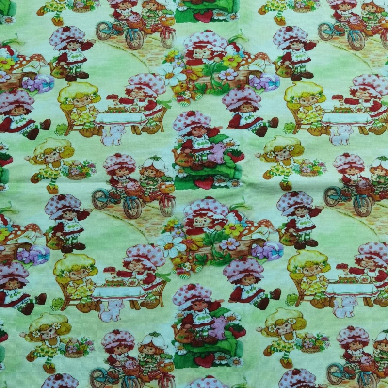 1 Yard Cartoon Strawberry Girl Print 100% Cotton Fabric for Girl Clothes Hometextile Cushion Cover Needlework DIY