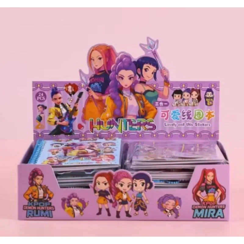 3-in-1 Anime Coil Notebook, Cute Cartoon DIY Craft Material Book, Decorative Sticker Book for Students
