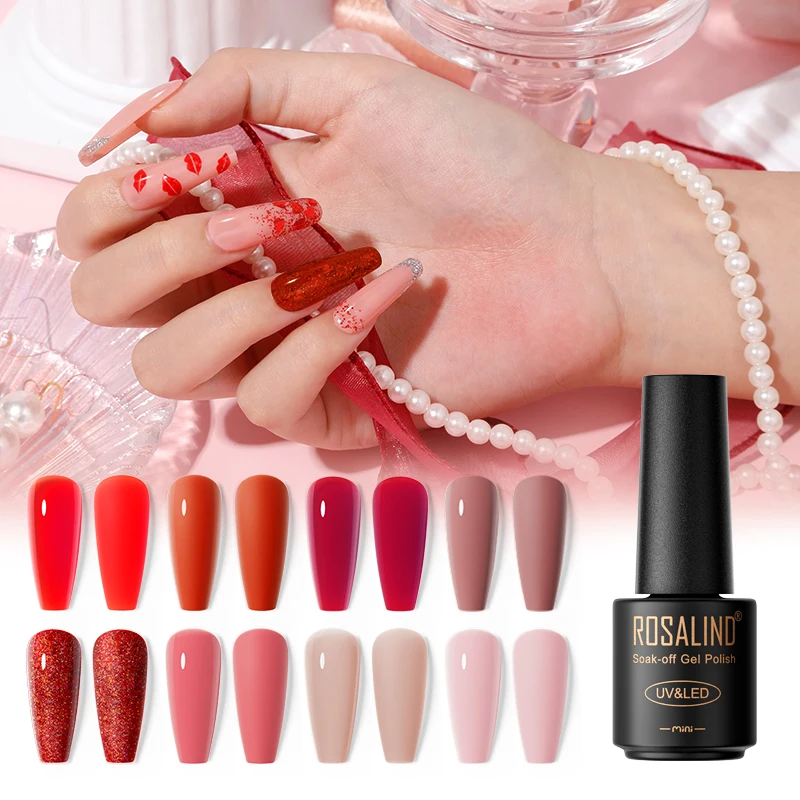 

ROSALIND Autumn Red Brown Nail Gel Polish Hybrid Varnish Semi Permanent Nail Art Manicure Soak Off Gel Nail Polish Top Base Coat