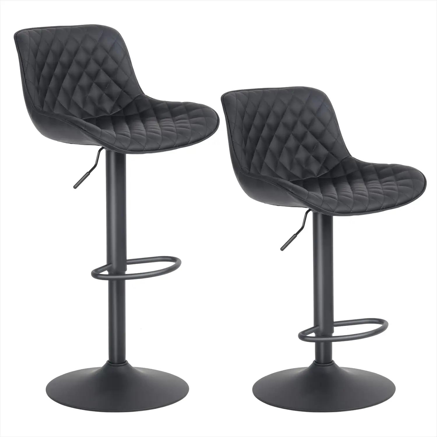 

Bar Stools Set of 2 Black Adjustable Swivel Barstools Upholstered Counter Stools,3 Minutes Quick Assembly,Loads Up to 300lbs