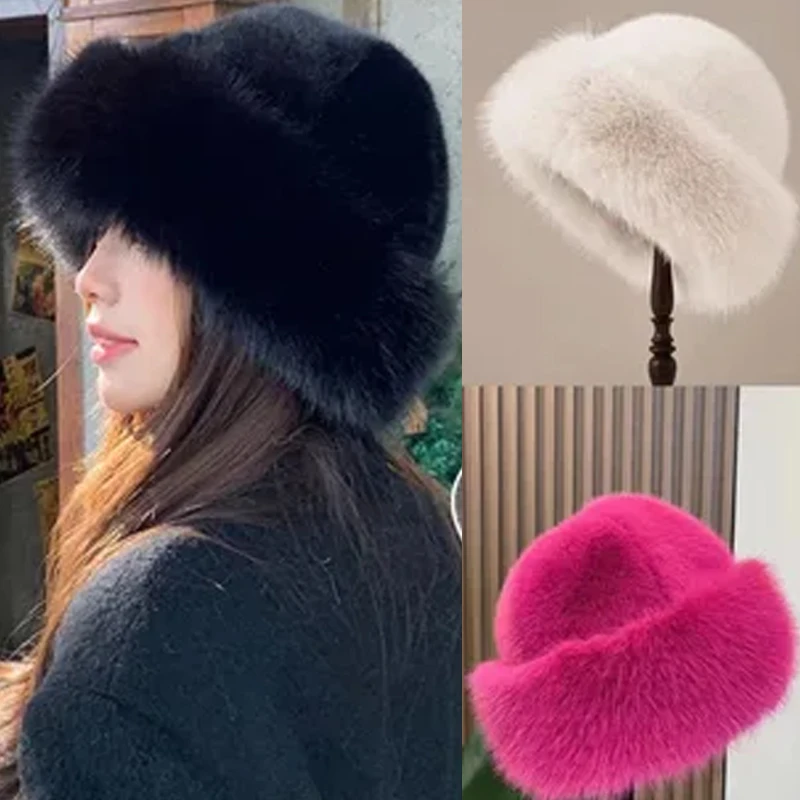 כובע דלפק פרווה רך לנשים כובע דייג חמים לנשים כובע חורף מעובה קר יום שלג פנמה מתנות חג המולד חדשות