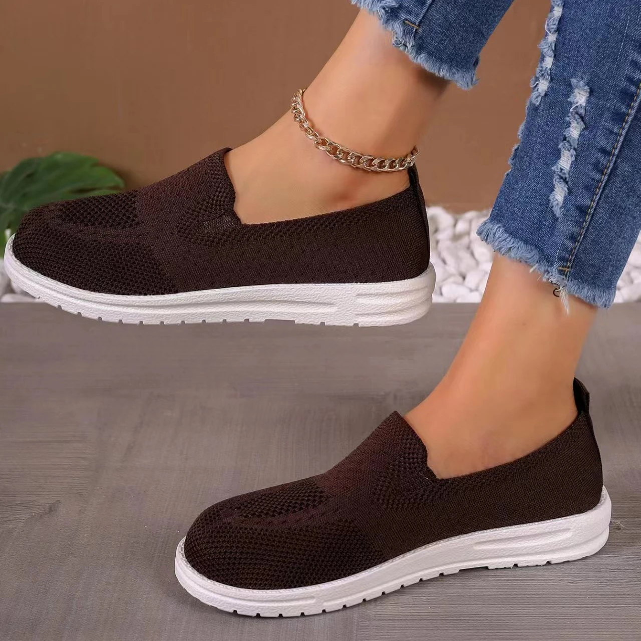 Sapatilhas de plataforma antiderrapante de malha respirável para mulheres, sapatos de caminhada plana, moda casual, monocromático, verão