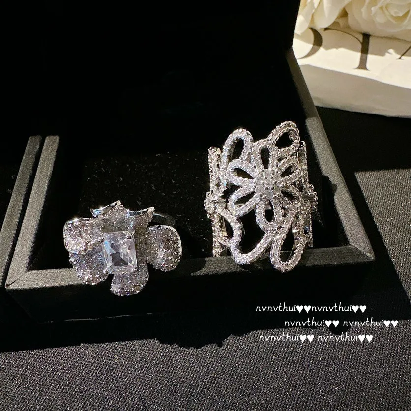 ZLIDIN Miss Alice Flower Gemstone Ring Bridal Bouquet  Plating Romantic Flower Sea Zircon Pearl Ring