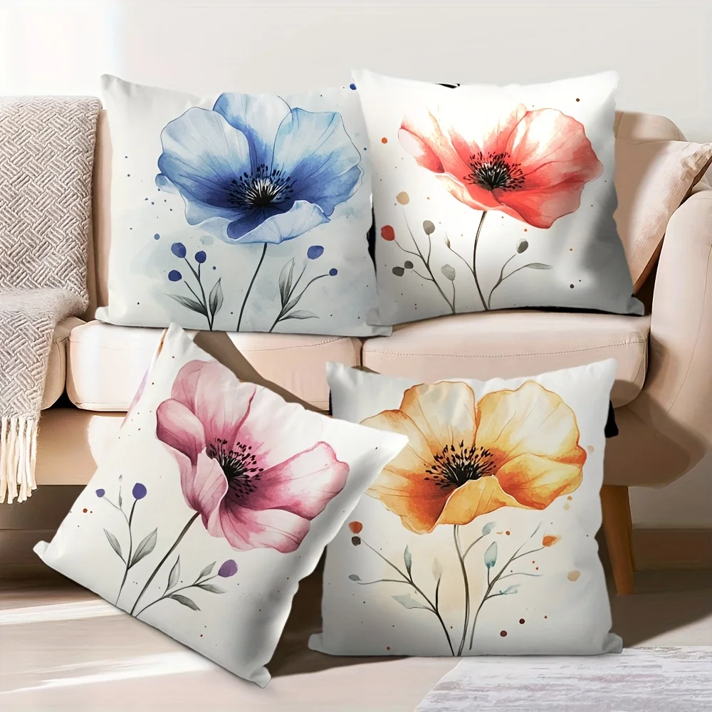 

4 шт. Элегантные пледы с цветочным узором, односторонняя печать, короткий ворс, подходят для гостиных, спален, диванов (без наполнителей для подушек)