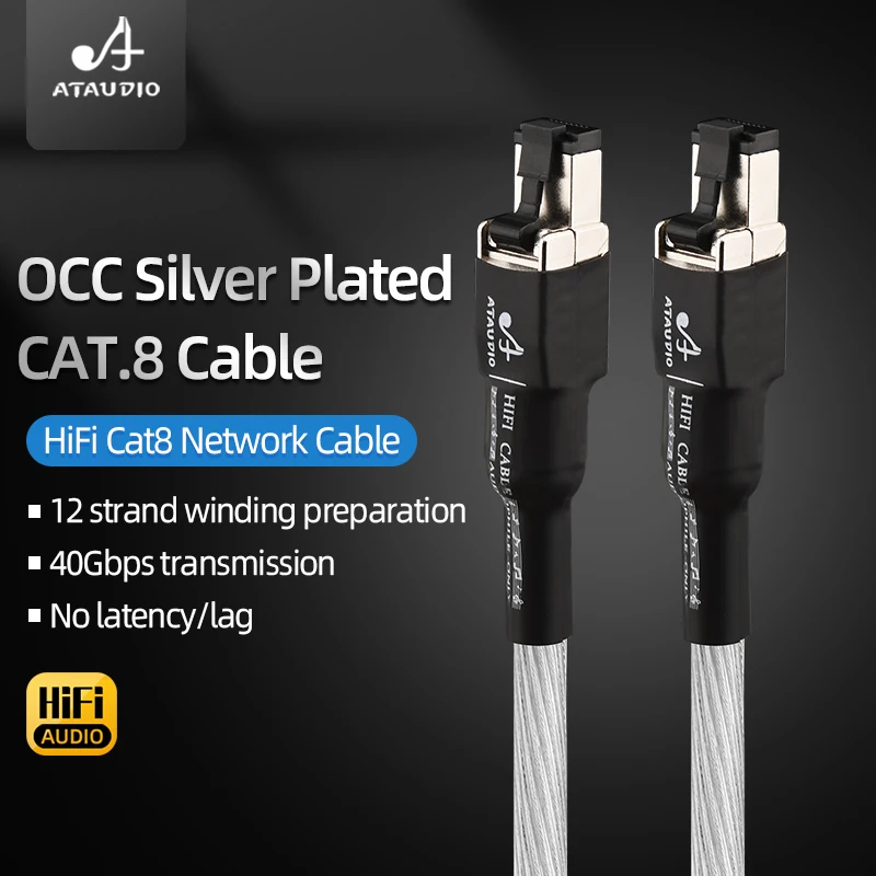 CAT8 Ethernet Patch Cable OCC Silver Plated High Speed 40Gbps 2000Mhz HiFi Network Cable for Laptop Computer Router