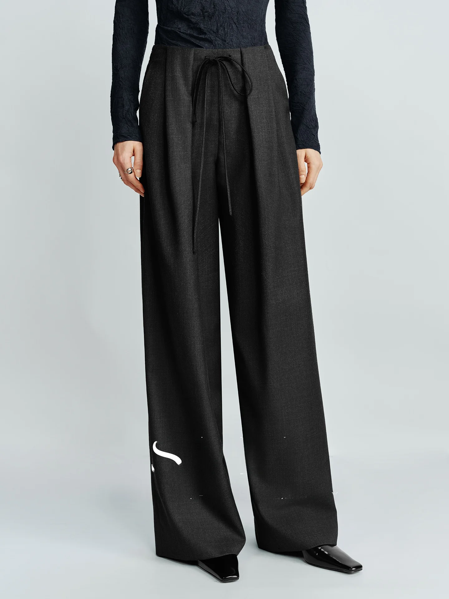 

SVLI Casual Woolen Wide Leg Pants Work Pleat Design Lazy Faion High Waist Winter Collection Ladies Premium Quali Trousers