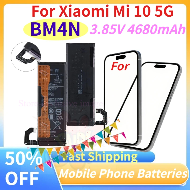 Brand New BM4N 3.85V 4680mAh Mobile Phone Batteries for Xiaomi Mi 10 5G High-Performance Phone Replacement Li-ion Batteries