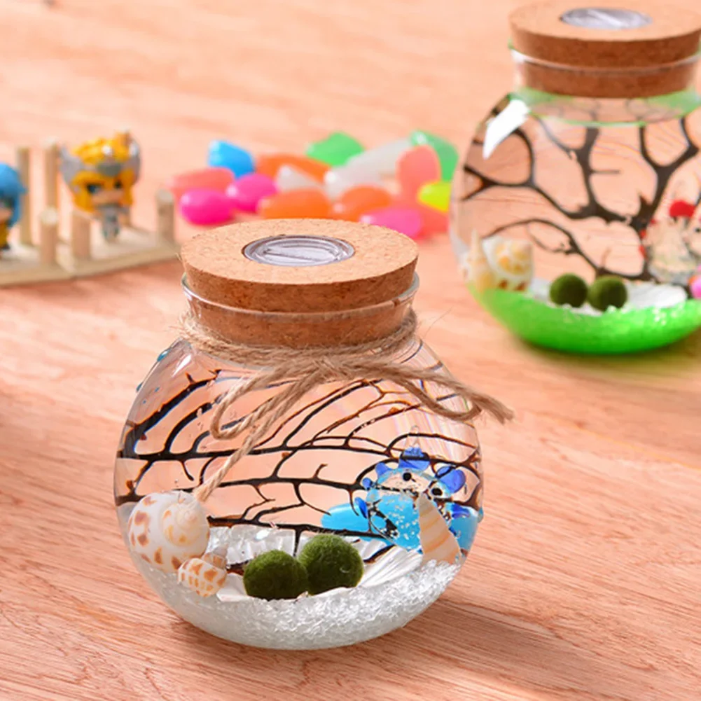 11cm Round Glass Jar Globe Terrarium Glass Jar with Colorful LED Light Cork Micro Landscape Ecological Bottle Night Lights