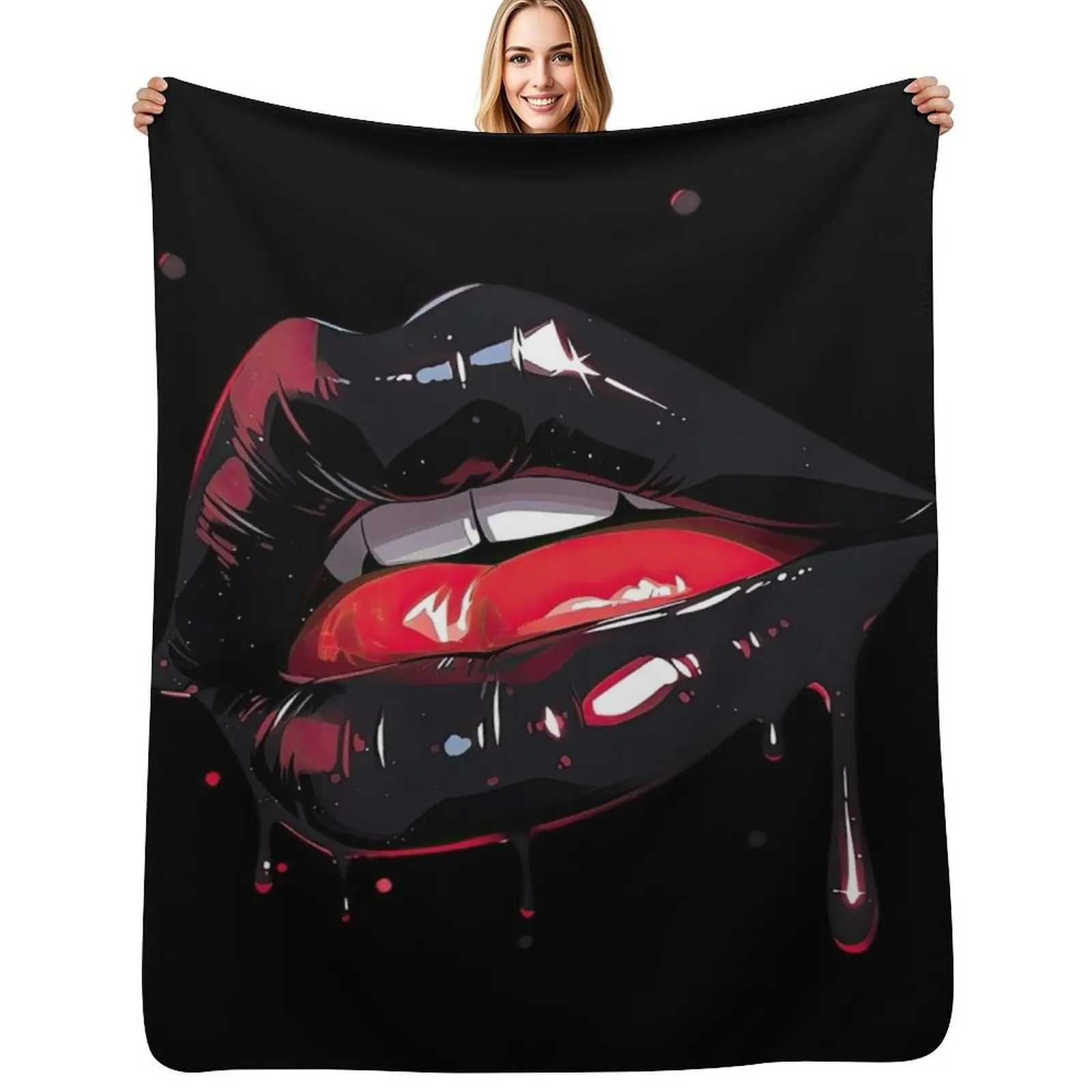 

Black dripping girl lip - erotic kissing mouth Throw Blanket Bed Fashionable Thermal Bed linens Cute Blankets