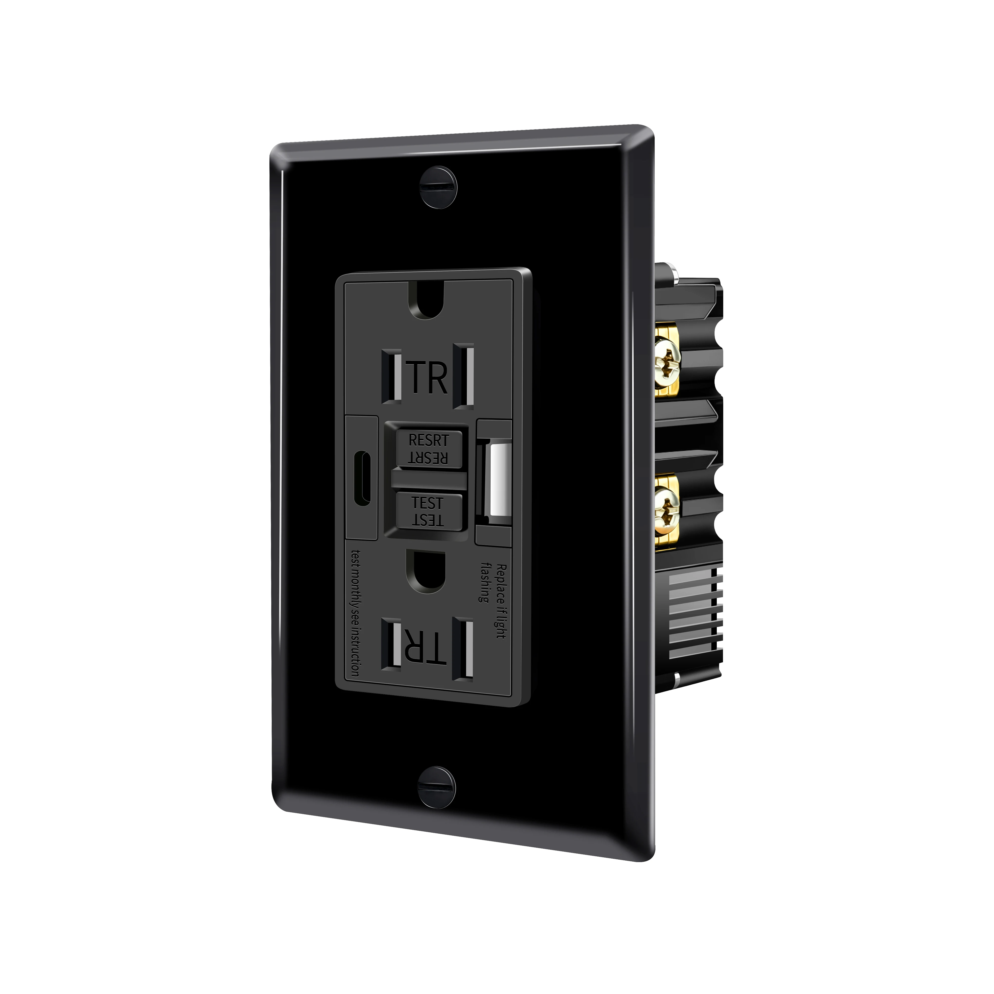 15Amp GFCI Outlet with USB C&A, Self-Test TR ETL Listed Black | Tamper-Resistant GFCI Receptacle with 24W USB-C & USB-A Charging Decorator Wall Outlet for Kitchen Bathroom Garage Laundry
