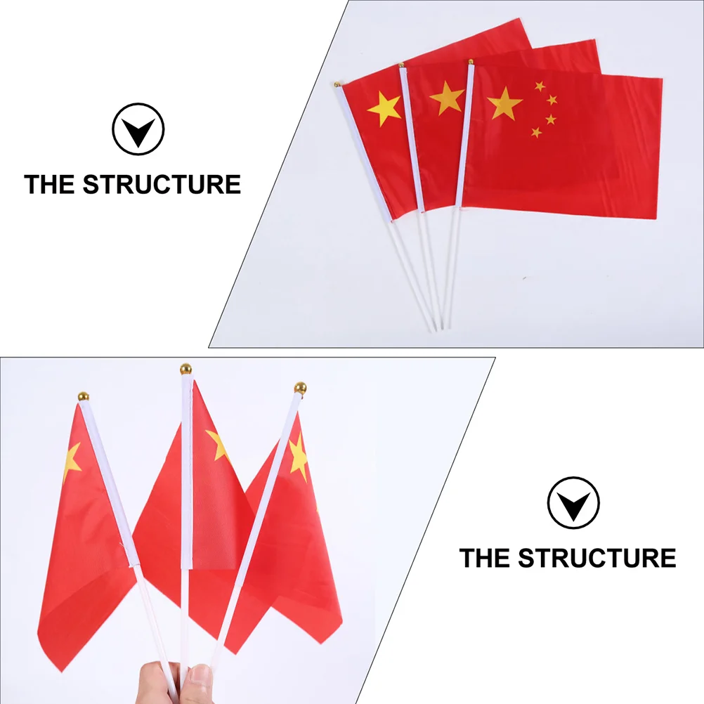 

1Set Hand Held Stick Flags China Mini National Flag Portable Lightweight for Grand Opening Garden Classroom Bar Desk