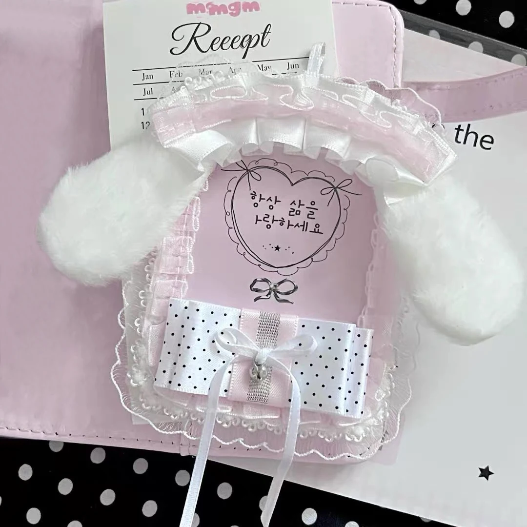 Handgemachter PVC Kartenhalter Lolita-Stil flauschige Ohren Spitze 3-Zoll Tasche Sammelkarten Anime Fotokarten Sofortbilder Taschendeko staubdichte Hülle kawaii Accessoire Sammler