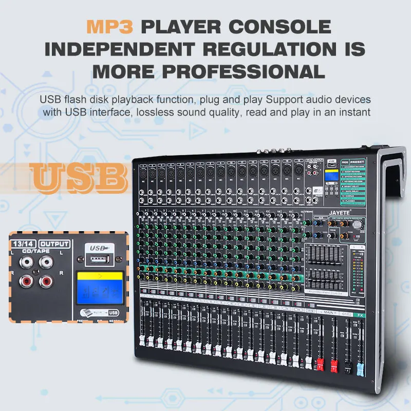 Fast Ship 18 Channel Digital Mixer Audio Console With USB Connecting To Computer DJ Stage Party Church 48V Phantom Music Studio