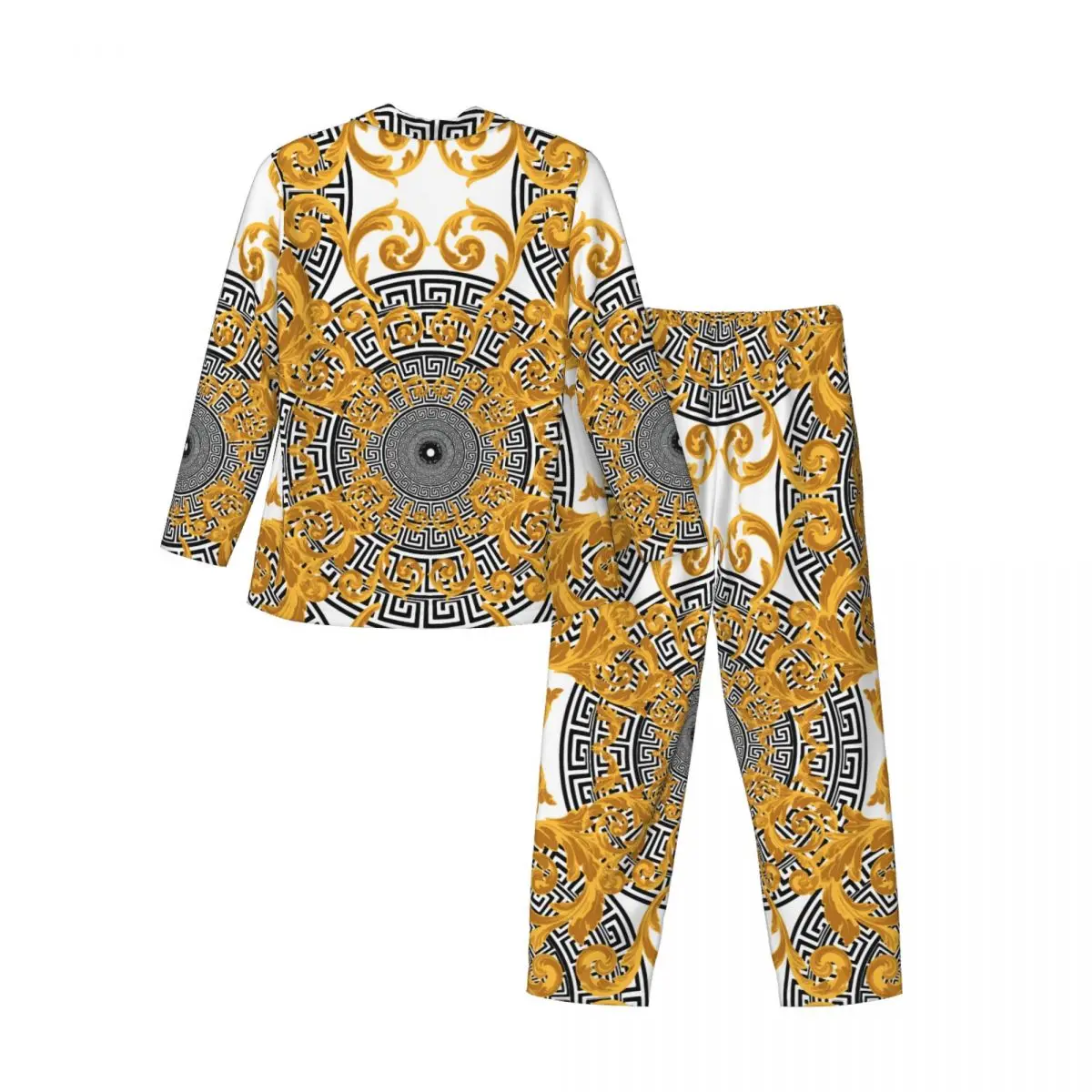 Men's Home Suits Long-sleeved Baroque Gold Color With Greek Suits for Autumn and Winter Pajamas for Men